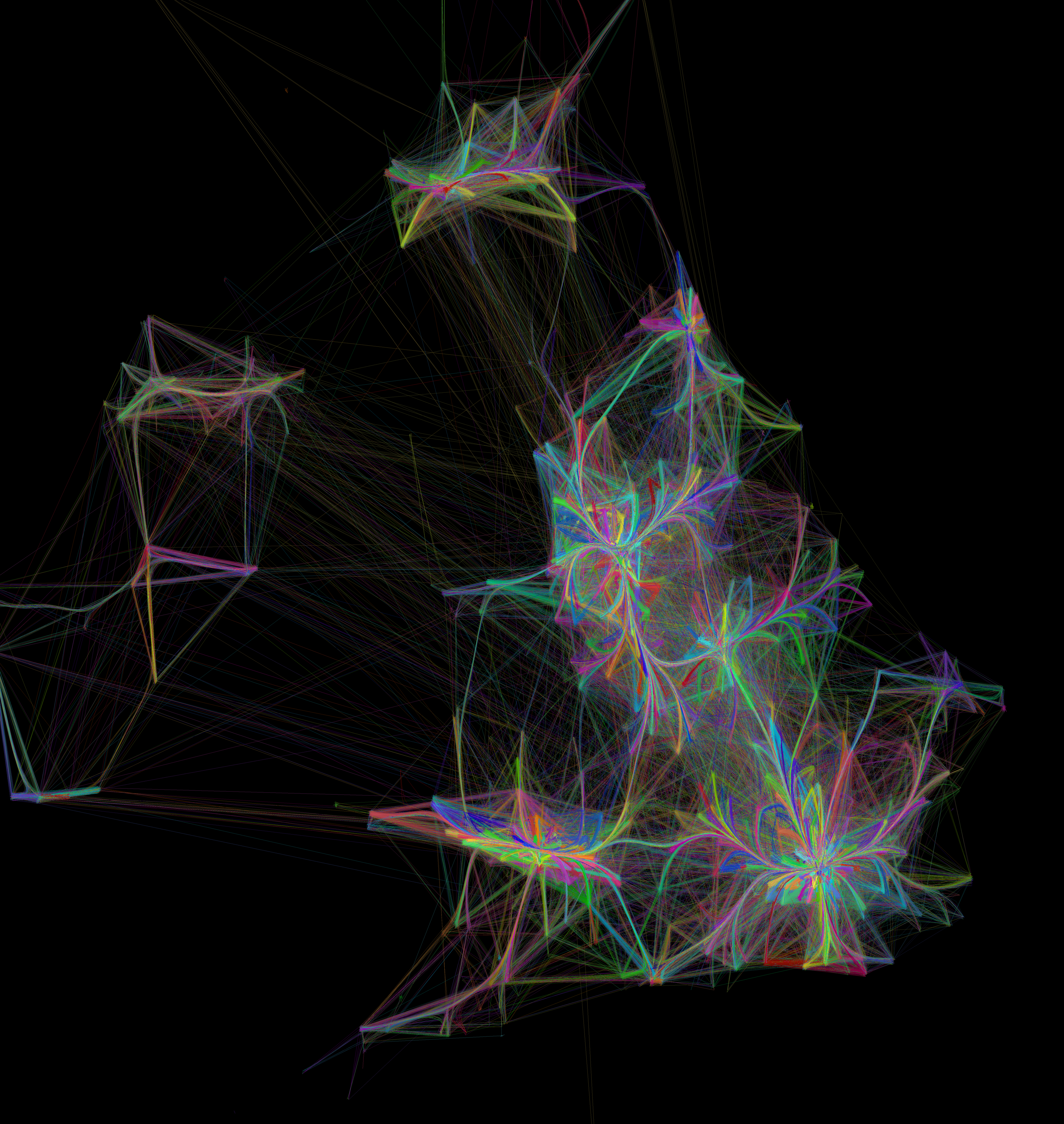 The same network on the real map — every runner at their club, the racing circuits become the regions they are
